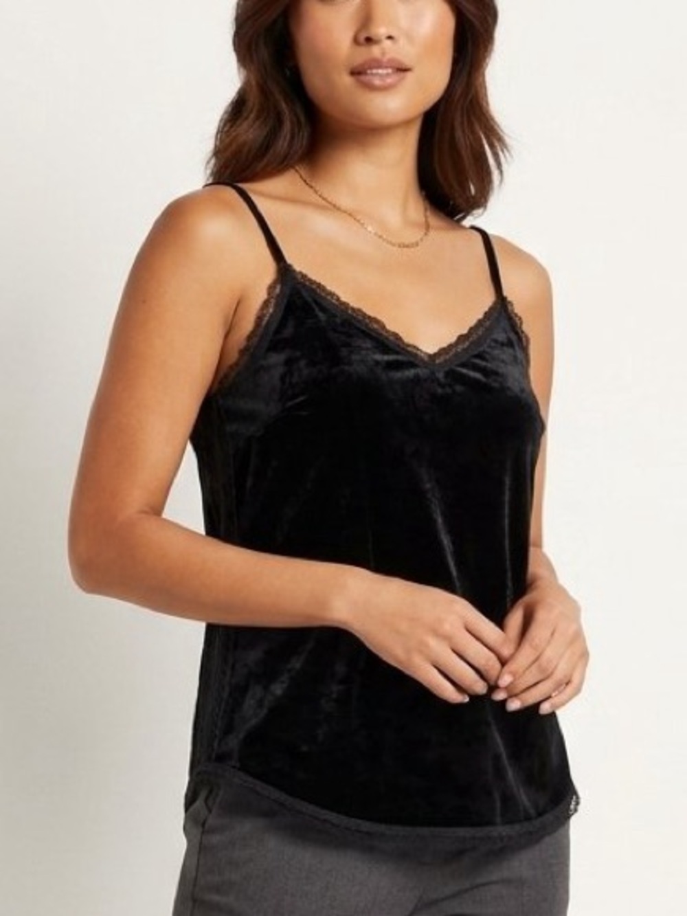 Who What Wear Black Velvet Lace-Trim Slip Holiday Vamp Goth